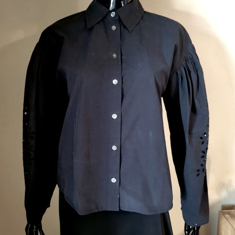 Tanya Taylor Black Piper Top Blouse Size 2 NWT